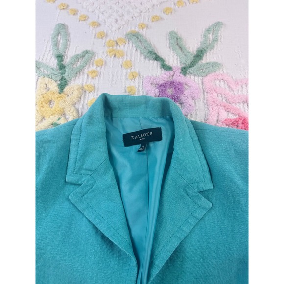 Talbots Petites Turquoise Linen Blend Blazer Jacket Size 2P - Picture 5 of 8